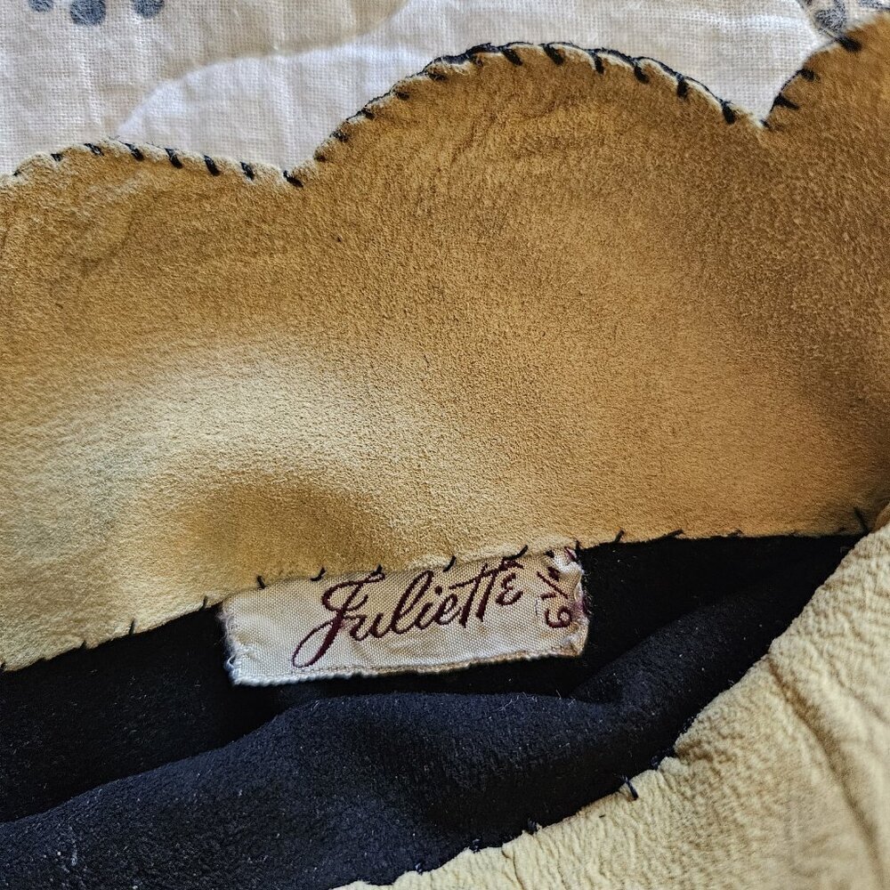 Vintage Juliette Black Suede Opera Gloves Scalloped Edge Formal Evening 6.5 - Picture 8 of 11